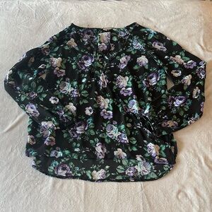 Belle Sky Black and Purple Floral Blouse